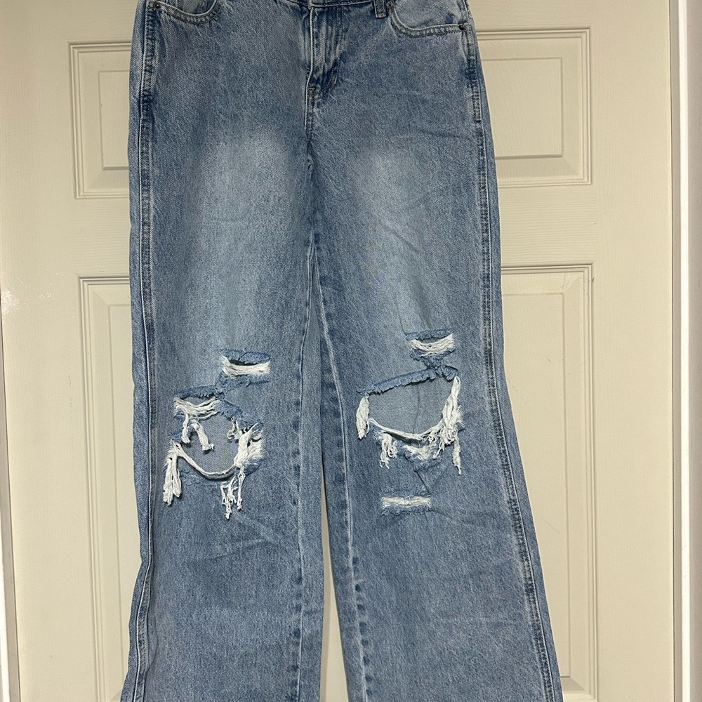 PacSun Blue Flare Wide Leg Jeans Distressed